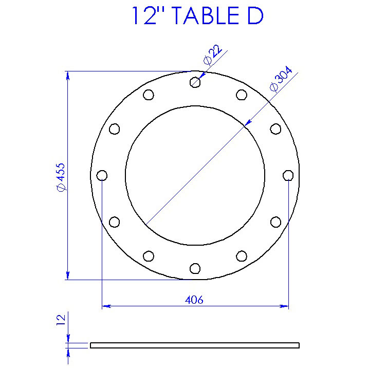 12in Table D Flange (12 X 22mm Hole PCD = 406mm)
