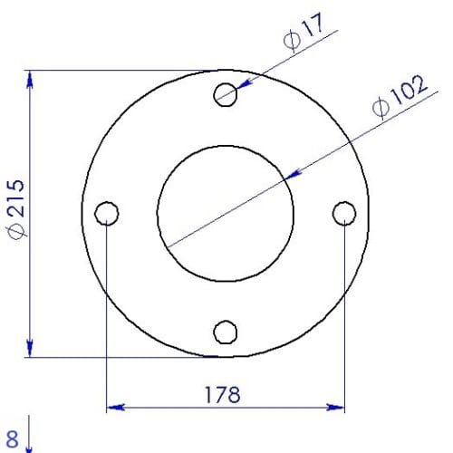 4in Table D Flange (4 X 17mm Hole PCD = 178mm) 8mm Thickness